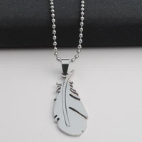 stainless steel peacock feather charm necklace fallen angel feather necklace animal feather like leaf chicken hair necklace