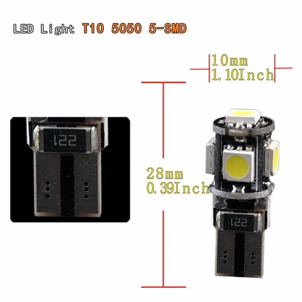 20 шт. светодиодный W5W T10 194 168 Canbus 5050 автомобильный светильник 5 SMD без ошибок