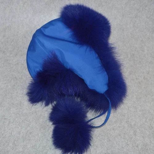 blue Лидер продаж, женские шапки из натурального Лисьего меха, русская ушанка, Зимняя Толстая теплая мягкая шапка с ушками, модная женская шапка-бомбер из натурального Лисьего меха - Цвет: blue