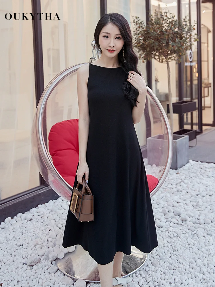 Для женщин длинное платье с вырезом лодочкой Спагетти ремень черный летние