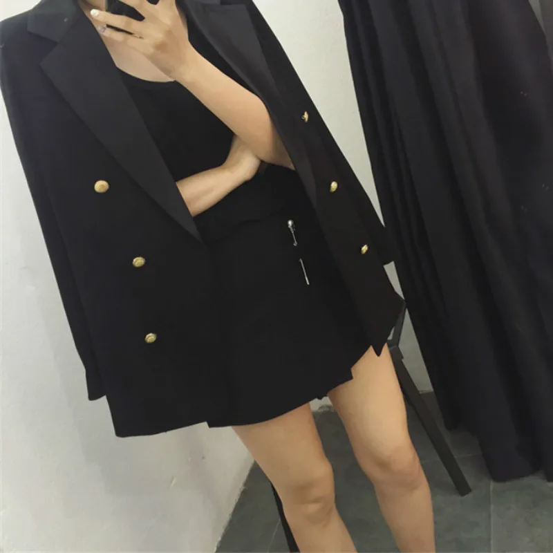 Женский блейзер двубортный Chaqueta офисный женский с отворотом длинный рукав