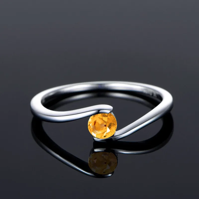 AINUOSHI натуральное цитрин уникальное кольцо 0.5ct круглый вырез драгоценные камни обручение вечерние женские ювелирные изделия чистый 925 серебряный пасьянс кольцо