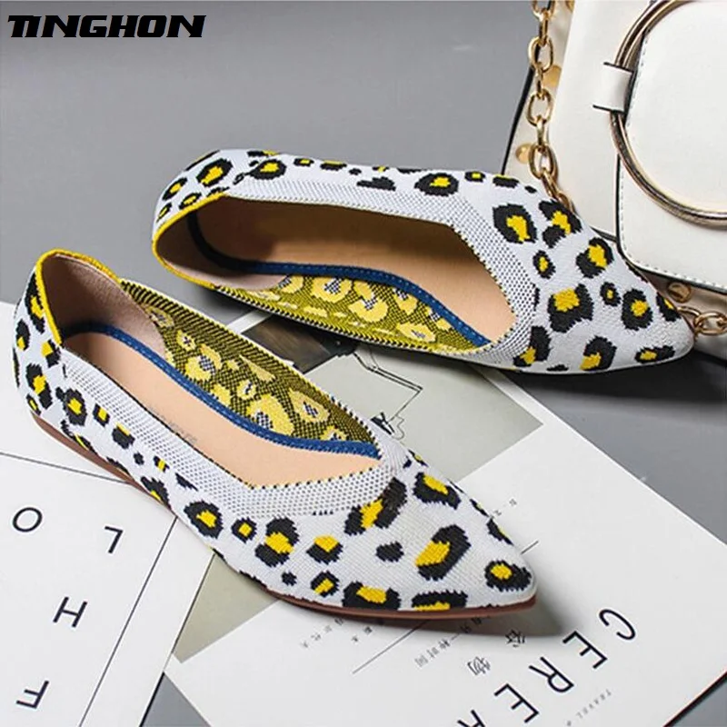 TINGHON New Spring Women Flats Shoes Leopard Print Casual Single Ballerina Shallow Mouth | Обувь