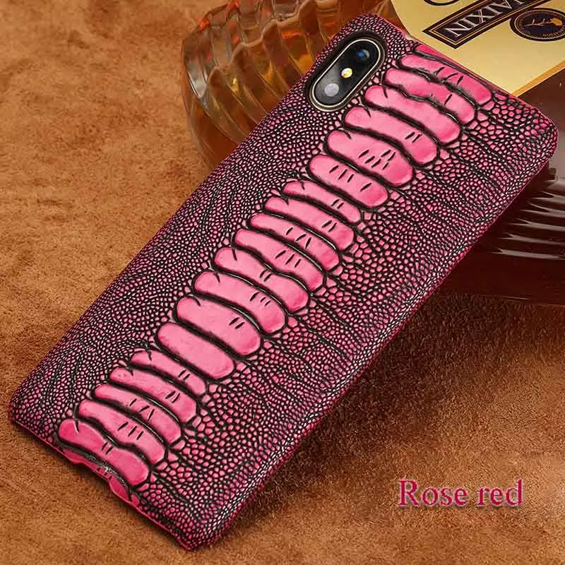 rose red Натуральная кожа Страусиная нога шаблон дышащий чехол для телефона для iPhone X XS XSmax XR 6 7 8 8plus 11 Pro Max защитный чехол - Цвет: rose red