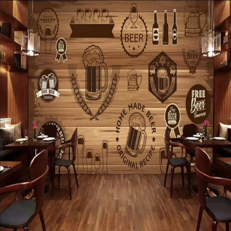 Пользовательские 3d обои ностальгические деревянные пивные культуры фон стены