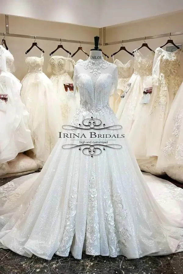 bruiloft Cover Neck Beading Straps Open Back Wedding Dress | Свадьбы и торжества