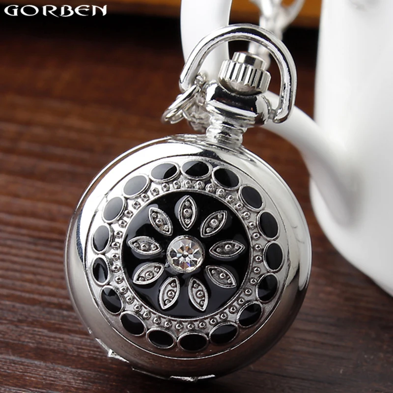 Модное серебряное платье с цветочным узором бриллиантовое кварцевые карманные