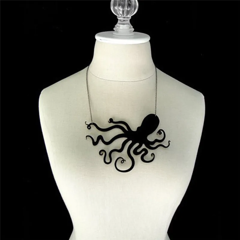Креативная цепочка на ключицы медузы кальмара черного цвета осьминог ретро