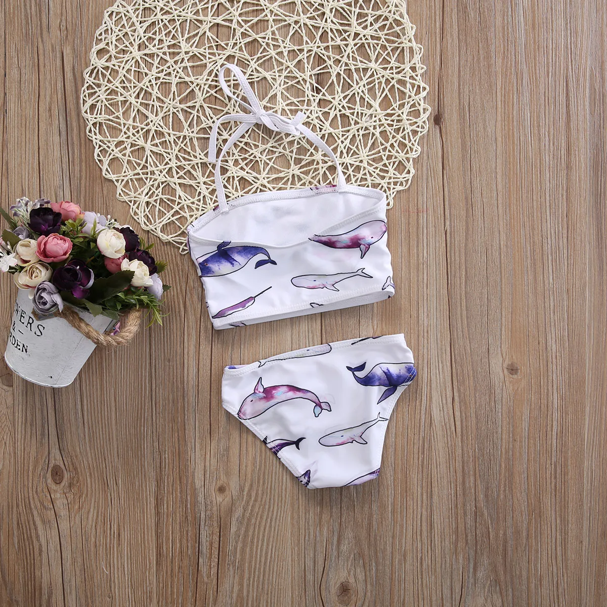 Новинка 2017 купальники из двух частей для маленьких девочек с принтом рыбок