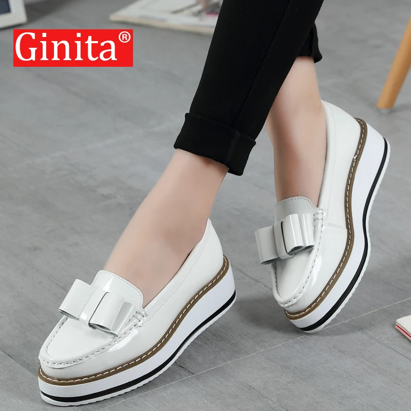 Туфли Ginita женские из лакированной кожи лоферы на платформе без застежки