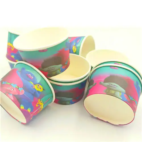 ice cream cups Тематика "Тролли" на день рождения украшения, товары для вечеринки детей детский душ одноразовые партии посуда тарелки и соломки чашки баннер сувениры подарки - Цвет: ice cream cups