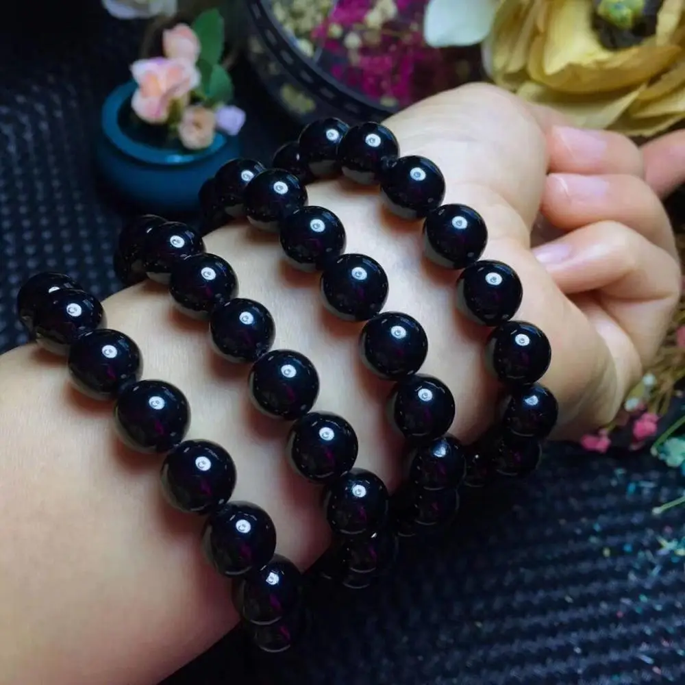 Браслет из натурального черного турмалина женские и мужские с кристаллами для