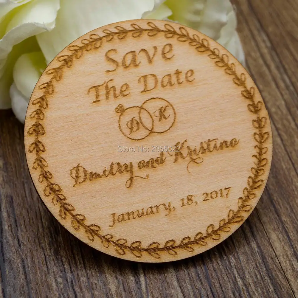 Personalized Wedding name and initials Save the Date Magnets Custom wood rustic Rings save date party favors gifts | Дом и сад