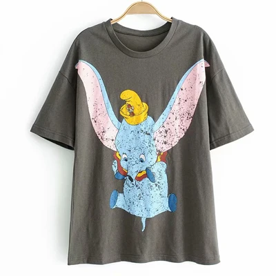 Washed black Повседневная Современная Футболка с принтом Dumbo, футболка с короткими рукавами и круглым вырезом, летние свободные топы для женщин, женская одежда, женские футболки - Цвет: Washed black