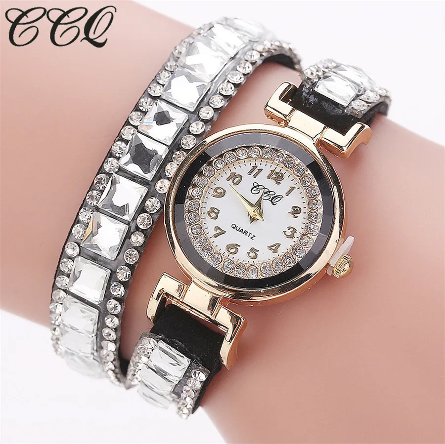 Женские часы браслет CCQ кварцевые с полностью кристаллами повседневные наручные