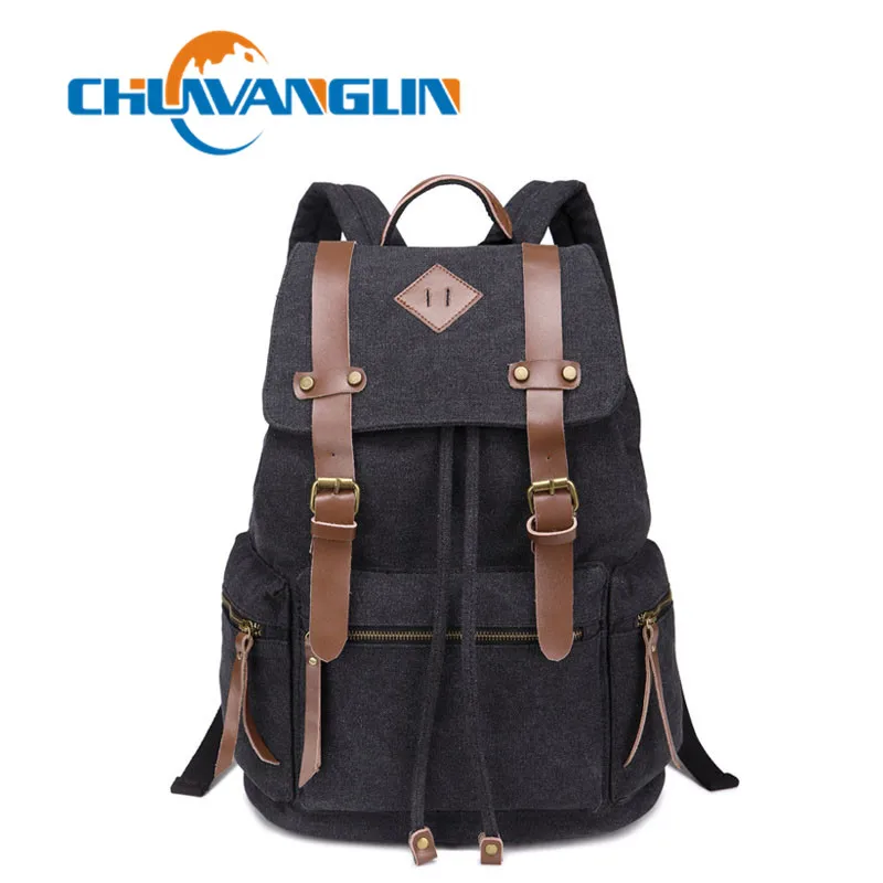 Chuwanglin-mochila de lona militar para hombre, morral escolar con cordón, Estilo Vintage,...