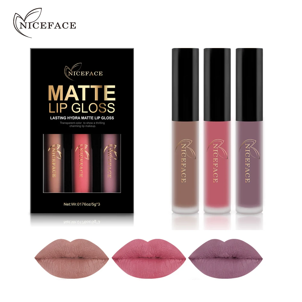 NICEFACE макияж 3 шт./лот губная помада долговечная Матовая жидкая наборы водостойкая