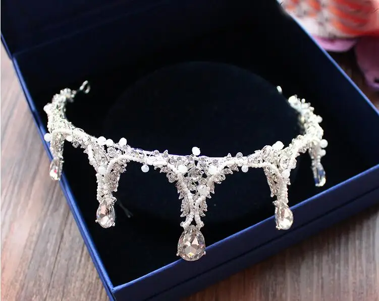 Барокко роскошные Ручной Работы Стразы для свадебной Короны Диадемы серебряные