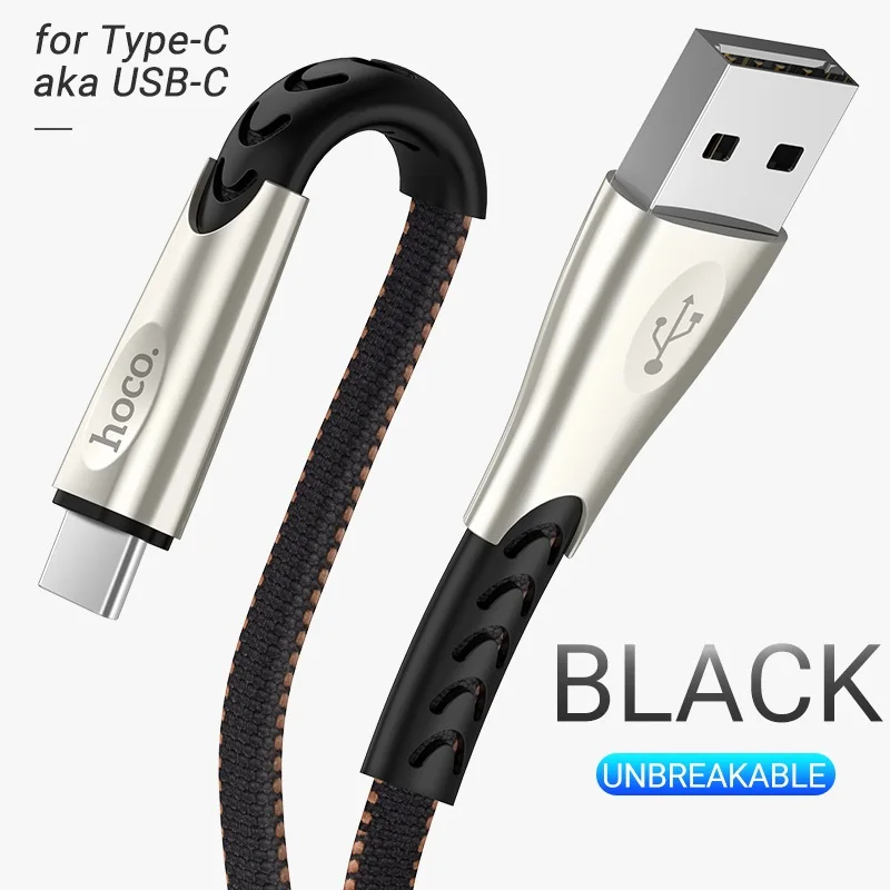 Black hoco кабель usb type c быстрая зарядка и передача данных тип с провод с джинсовой оплеткой плоский шнур cport зарядное устройство тайп си usb с type c для Apple Samsung Xiaomi Huawei Android юсб тайп с зарядник - Цвет: Black