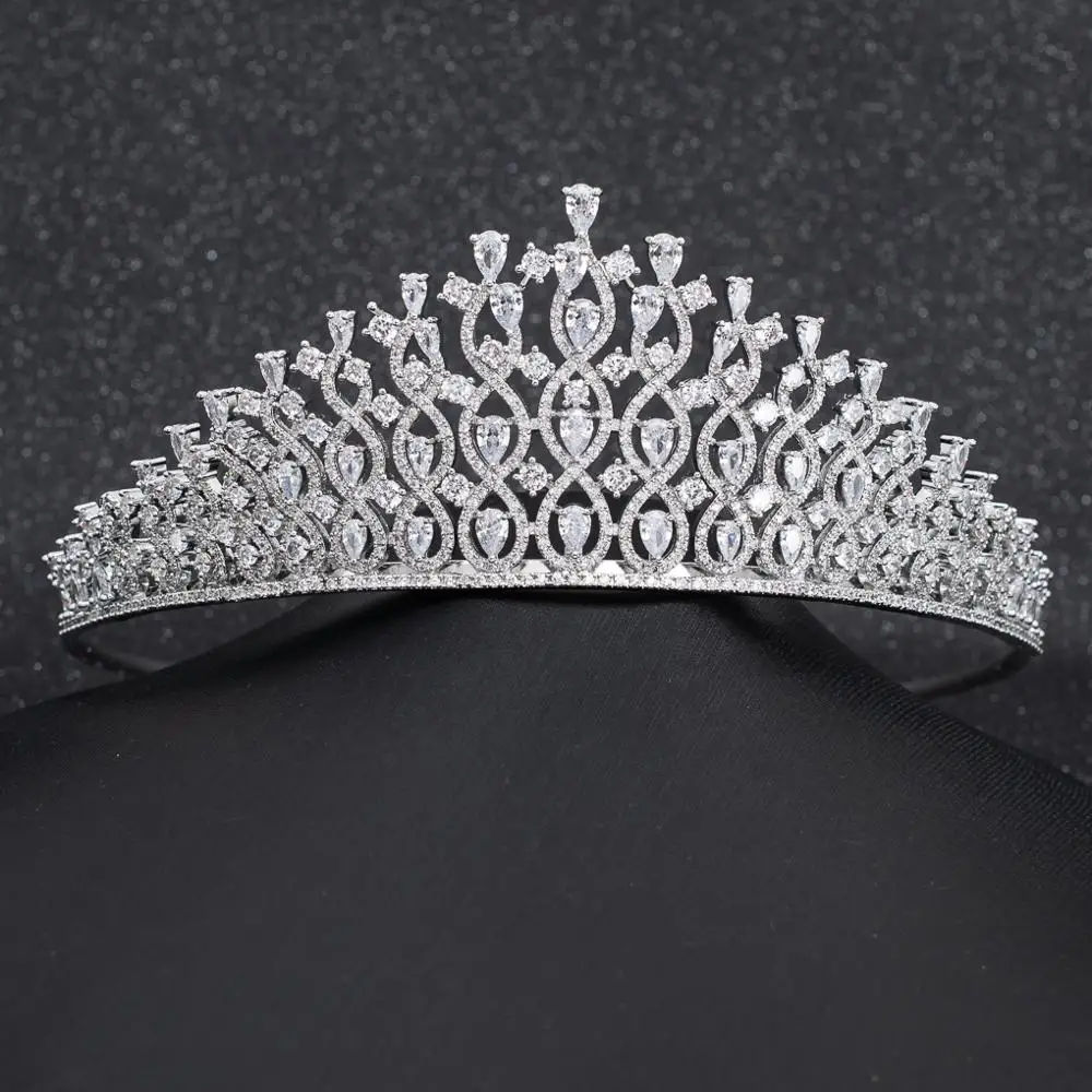

Cubic Zirconia Wedding Bridal Princess Tiara Crown Women Girl Prom Hair Jewelry Accessories Real Platinum Plated CH10291