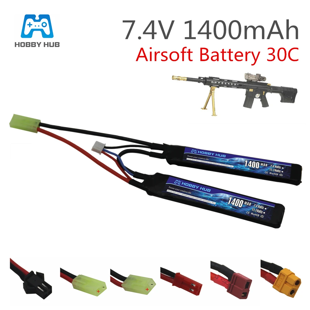 Hobby Hub Water Gun Lipo Battery 2S 7.4V 1400mAh 30C Tamiya Connector AKKU Mini Airsoft BB Air Pistol Electric Toys RC Parts | Игрушки и