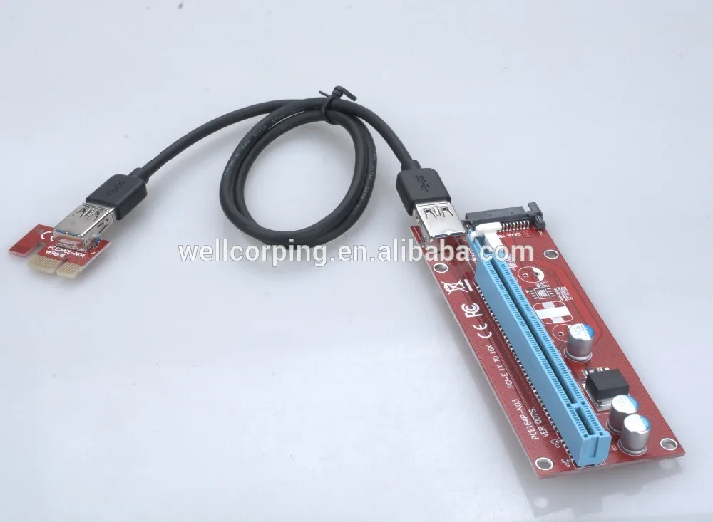 Оптовая продажа 100 шт./лот pci e 1X до 16X райзеры SATA Molex блок питания VER 006C 007S PCI Express