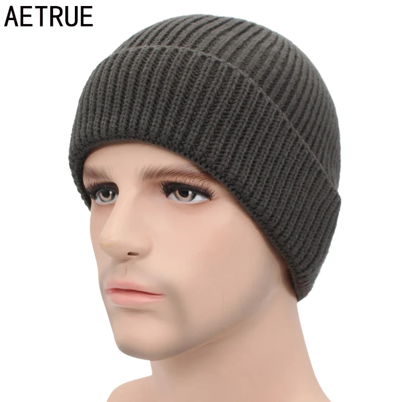 AETRUE зимние Skullies Beanies мужские зимние головные уборы для мужчин и женщин, вязаная шапка, модные шапки, маска, Теплая мужская однотонная Шапка-бини