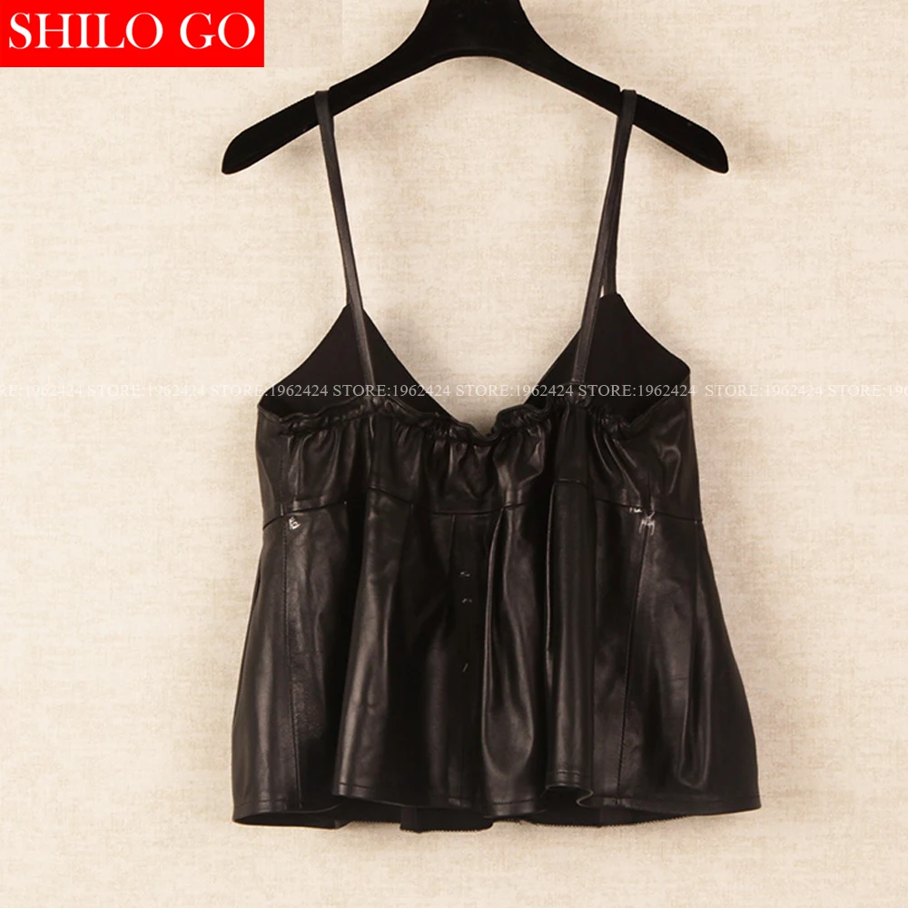 Женский топ без рукавов SHILO GO из натуральной овчины с треугольным вырезом и