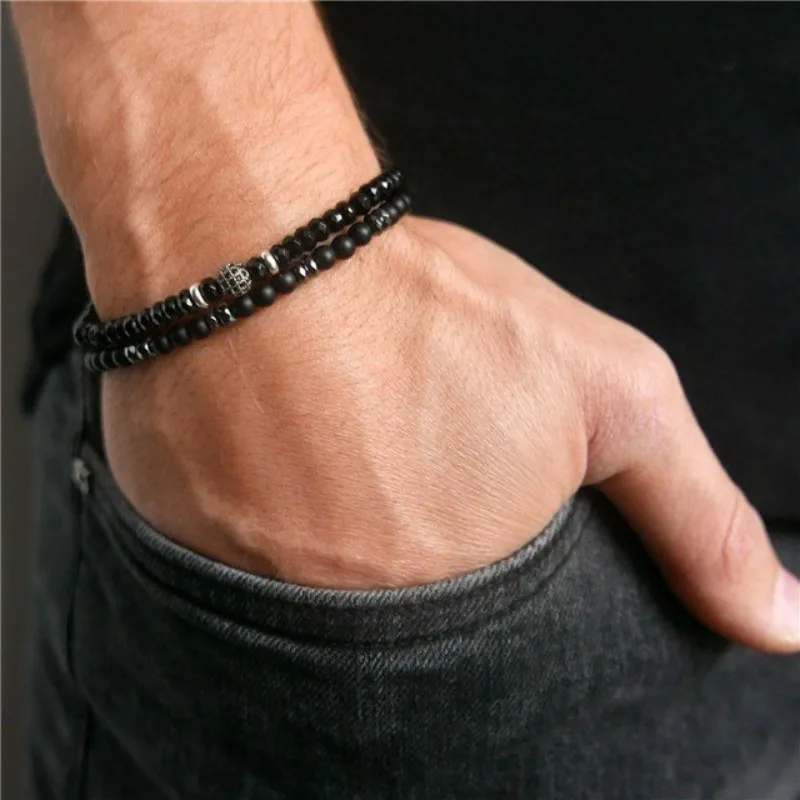 Fashion Multi-piece Set Mens Bracelets Temperament Geometric Beads Bracelet Men Pave Cubic Zirconia Bangle Set Jewelry Gift