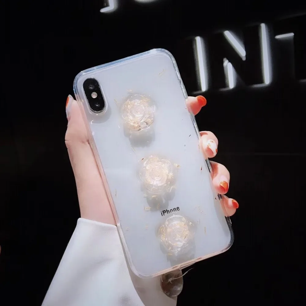 Ourpho эпоксидная Золотая фольга Чехол для мобильного телефона iPhone X XR XS MAX fashion trend rose