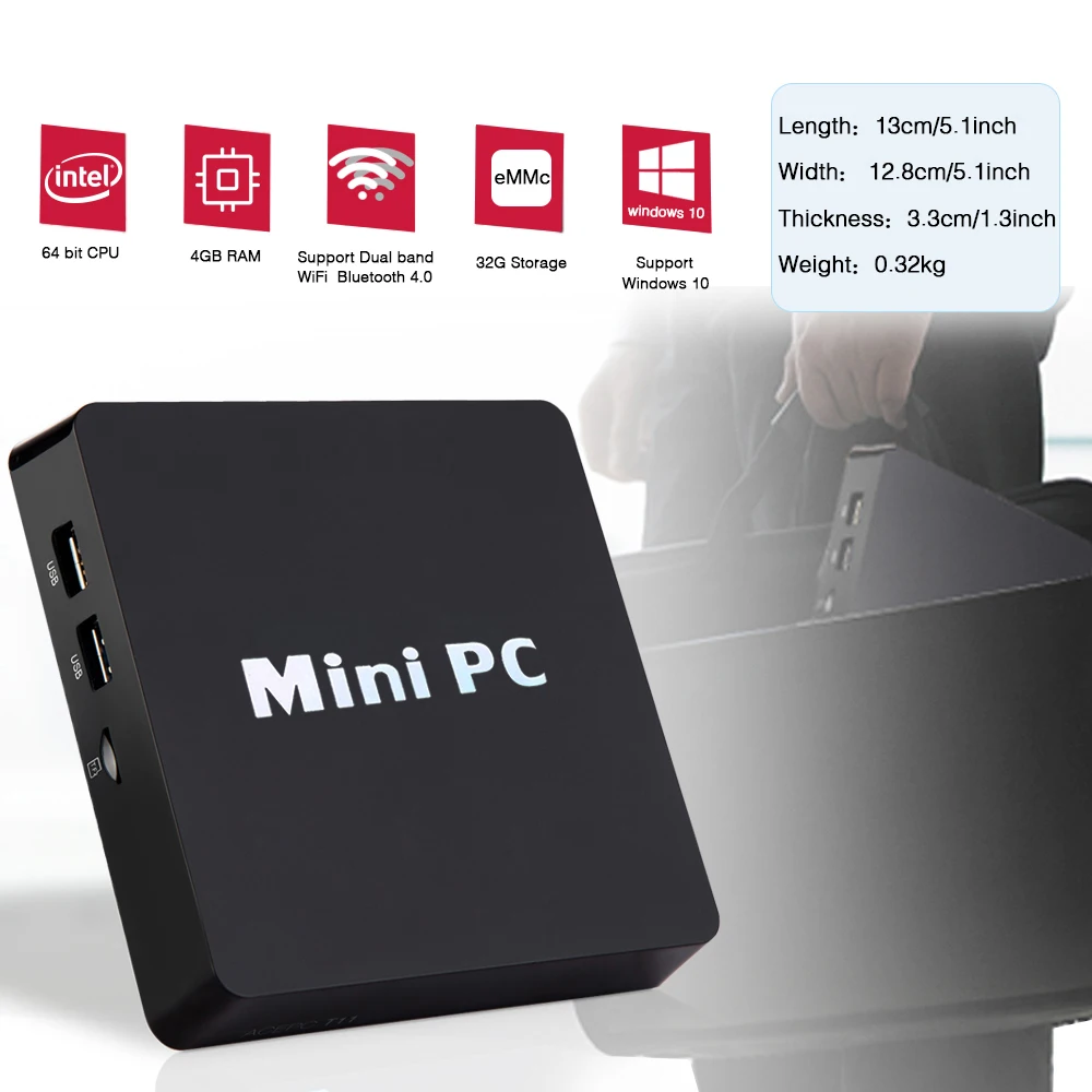 T11 мини-ПК Intel Atom X5 Z8350 4 Гб Оперативная память 32 ГБ Встроенная память Поддержка 2,5 дюйма SATA HDD VGA и HDMI WIN10 Wi-Fi Bluetooth Smart ТВ коробка
