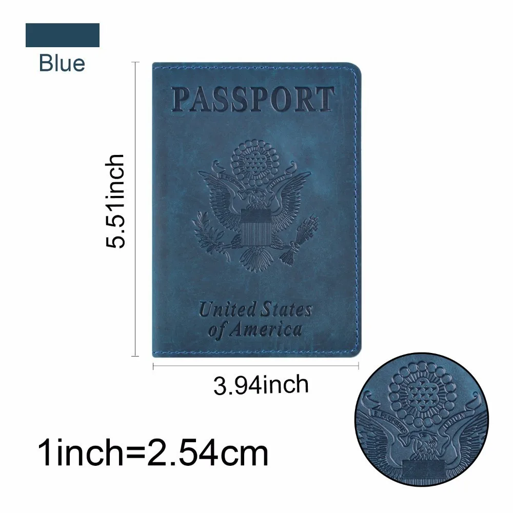 Blue Натуральная кожа Обложка для паспорта для Соединенных Штатов Америки Твердый кредитный держатель для карт в деловом стиле, для паспорта чехол унисекс дорожный кошелек - Цвет: Blue