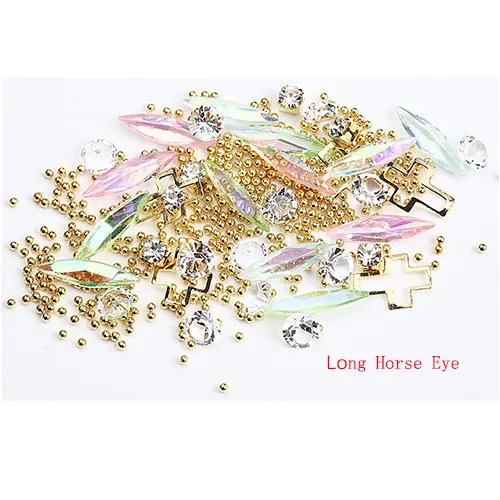 Long Horse eye ZJS01-12 MIX 9 Форма AB переливающийся соединитель металлический и бисер Украшение для ногтей 3D подвеска, талисман для рукоделия Маникюрный Инструмент Для УФ гель-лака - Цвет: Long Horse eye