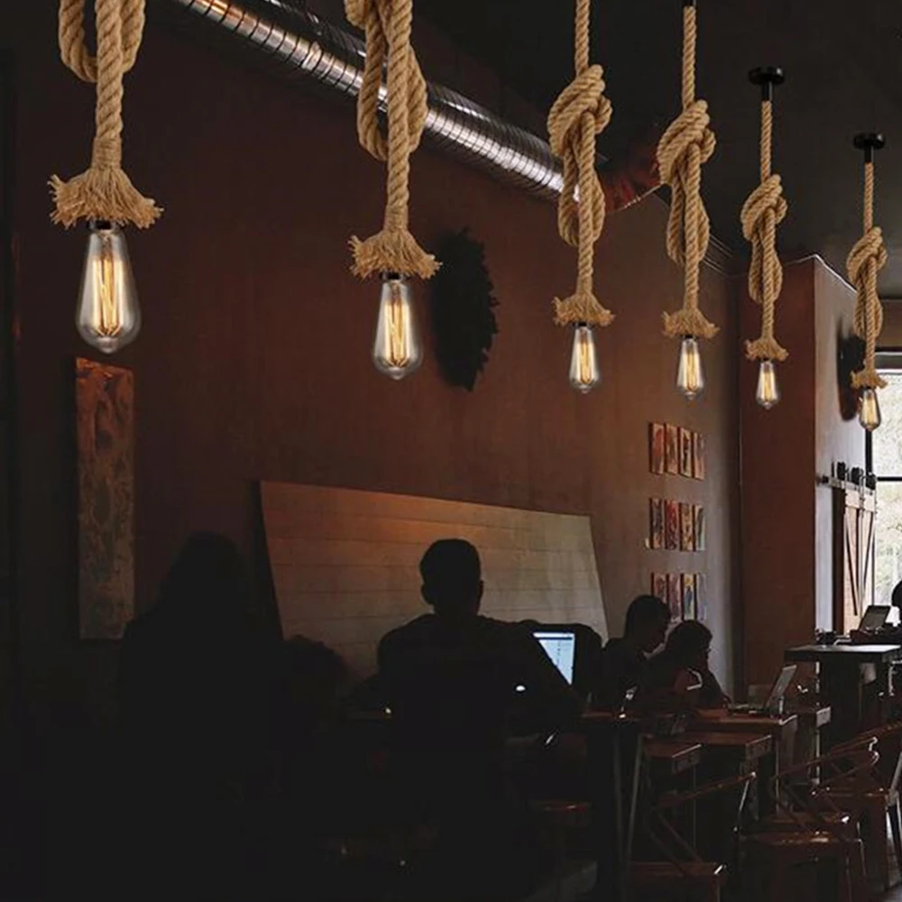 Винтажный подвесной светильник из пеньковой веревки AC90-260V E27 лофт креативная