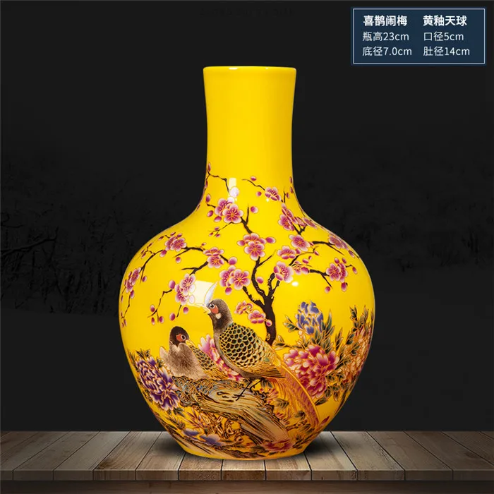 o Jingdezhen, керамическая Желтая Ваза, украшение, новинка, Китайская классическая гостиная, ТВ, шкаф, украшение для дома, Цветочная ваза - Цвет: o