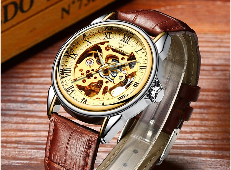 Для мужчин Часы автоматические механические часы мужской Tourbillon часы золотые модные часы Скелет лучшие брендовые наручные часы Relogio Masculino