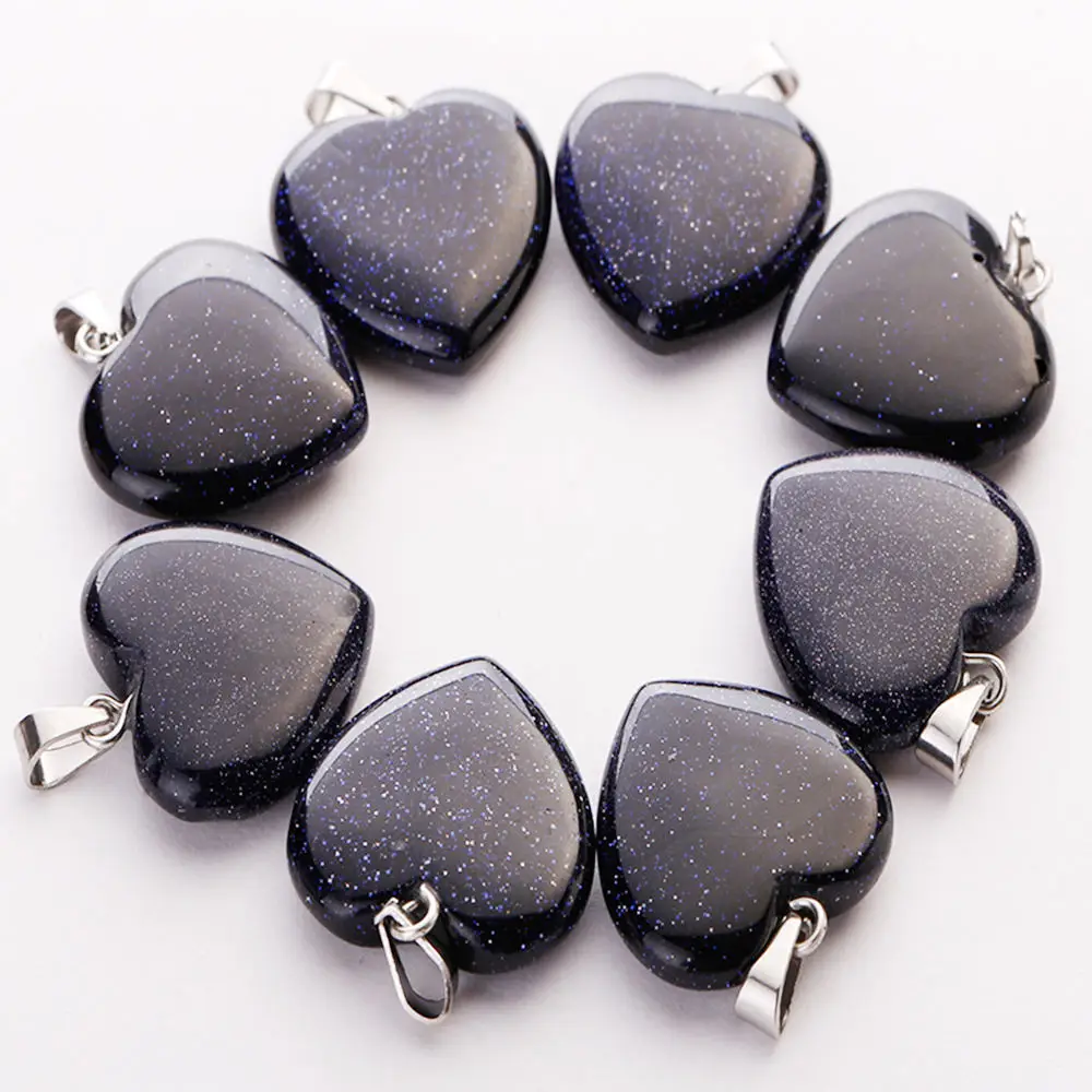 Blue sandstone Подвески из натурального камня в форме сердца для изготовления ювелирных изделий, смешанные Подвески 20 мм 50 шт./лот - Окраска металла: Blue sandstone