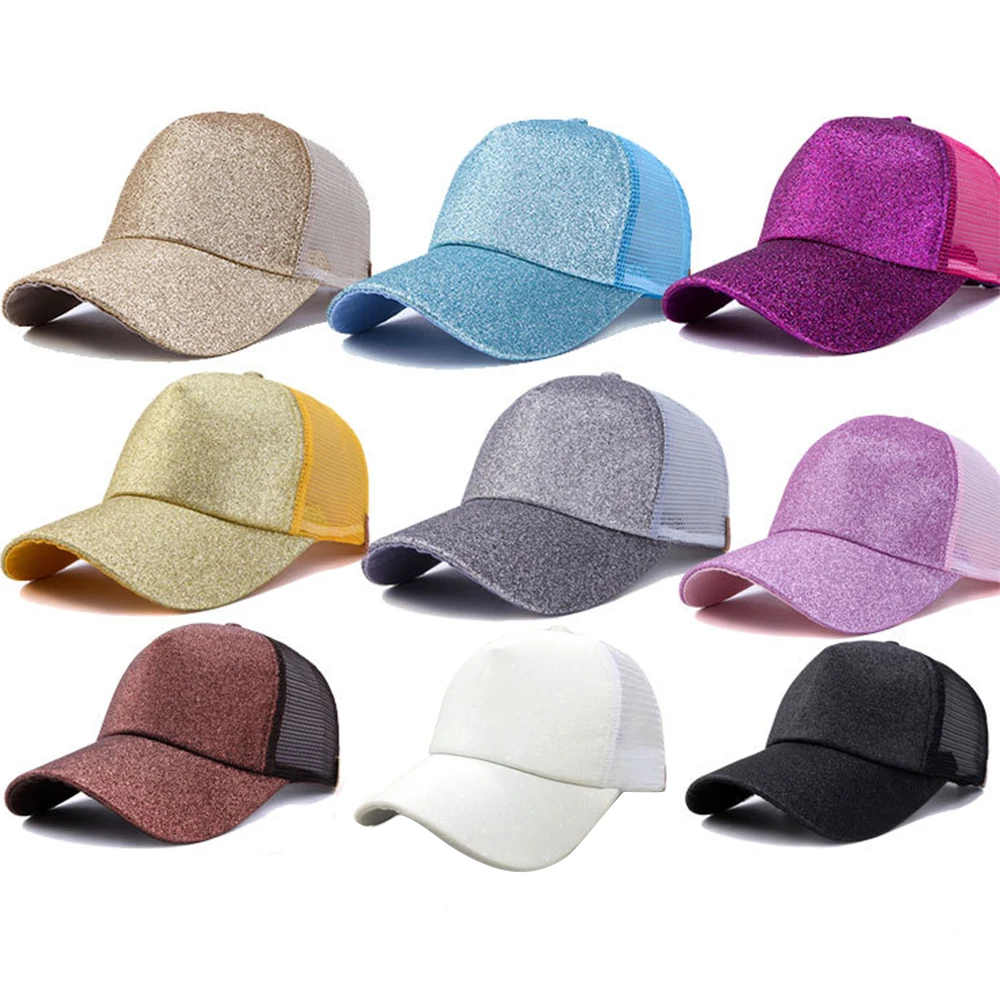 Quaslover блестящая Бейсбол Кепки Для женщин грязный булочка Snapback летние сетчатые Шапки Регулируемый Повседневное Спорт с блестками в стиле хип Кепки ковбойские шляпы