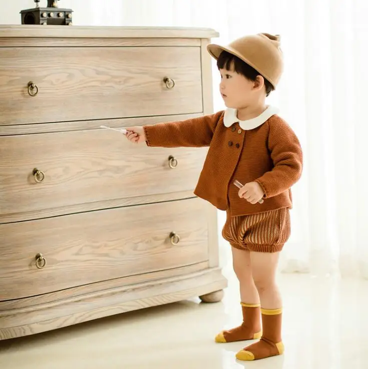2018 new girls boys 2pcs knitted suits sweater+shorts autumn winter kids sets warm clothes | Детская одежда и обувь