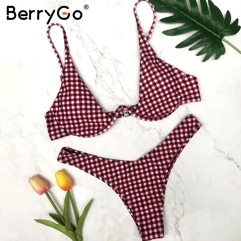 BerryGo сексуальный комплект бикини с v образным вырезом на бретелях мягкий пуш ап