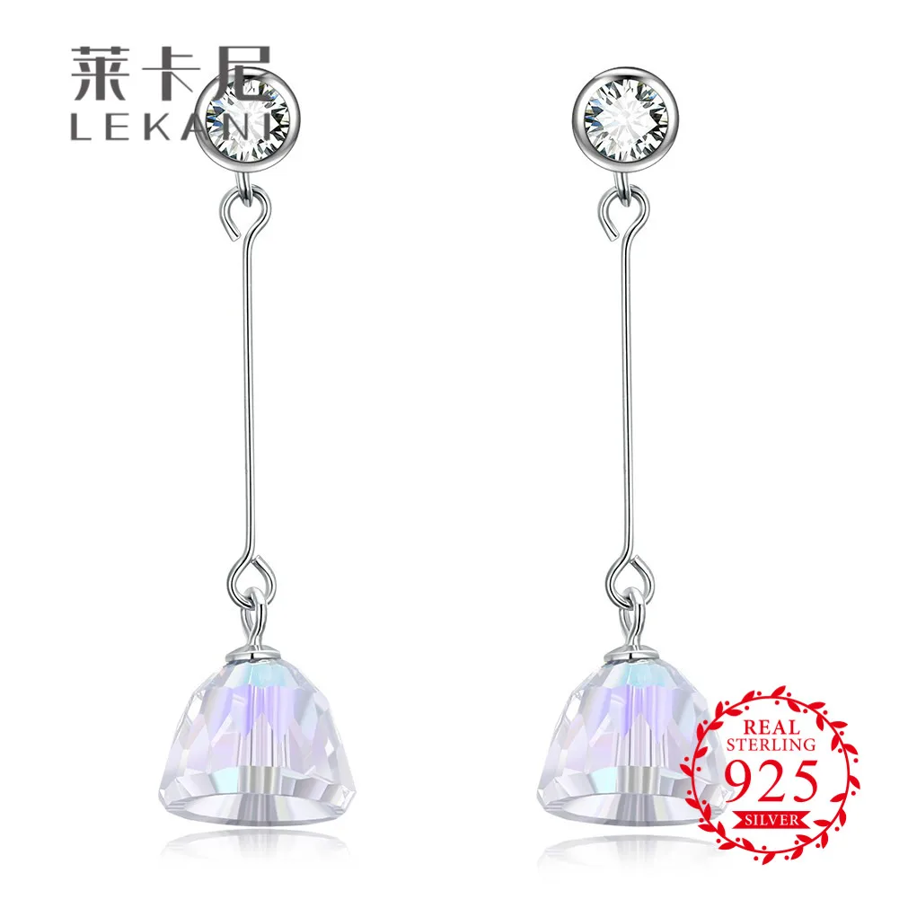 LEKANI кристаллами от Swarovski 35 мм Длинный белый кристалл серьги для женщин 100% серебро