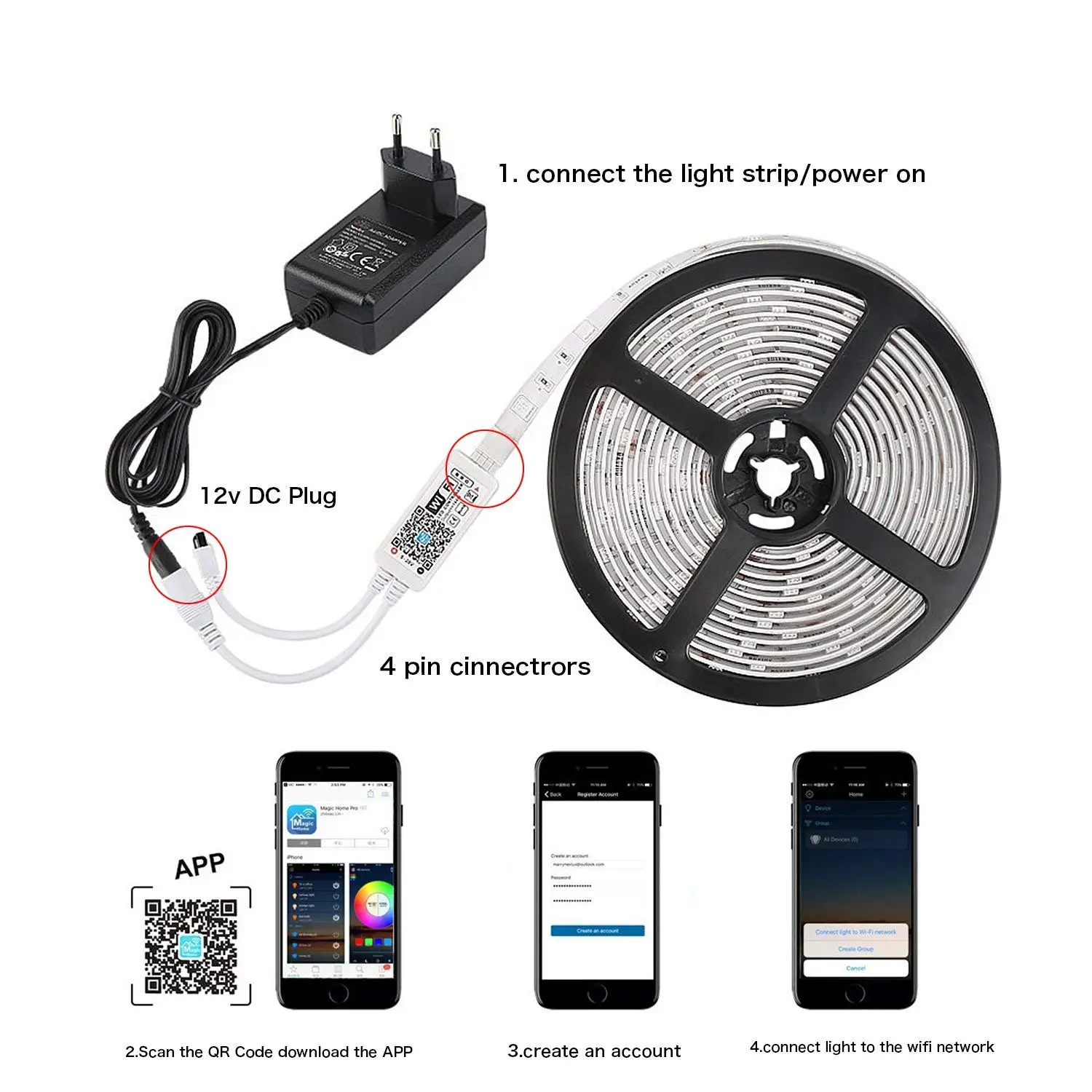 Wi-Fi цветная (RGB) Управление Для Светодиодный светильник полоски работает со
