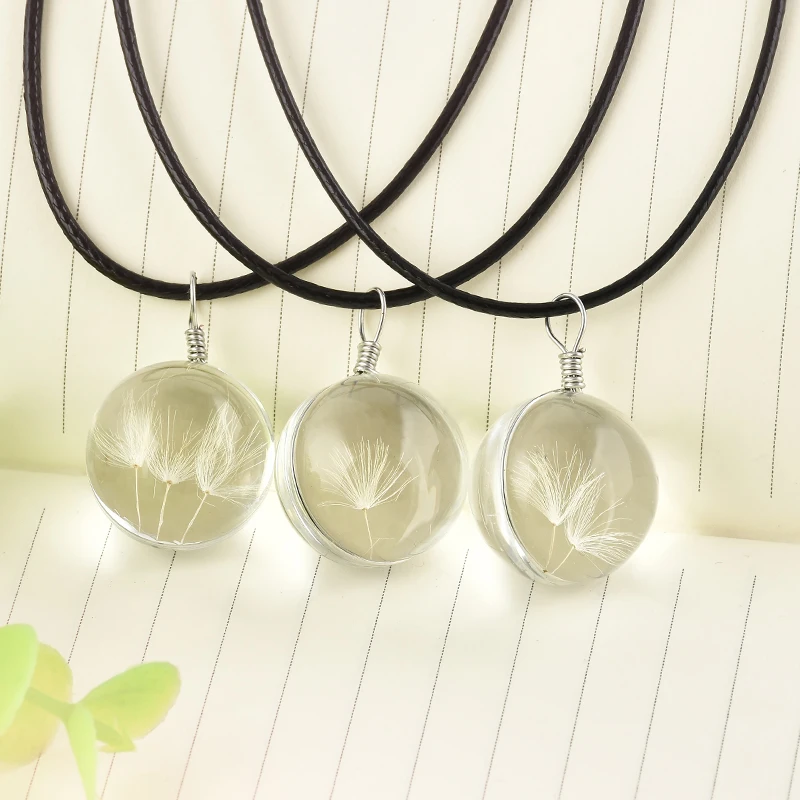 Fashion Dandelion Crystal Ball Necklace Women Long Strip Leather Chain Pendant |