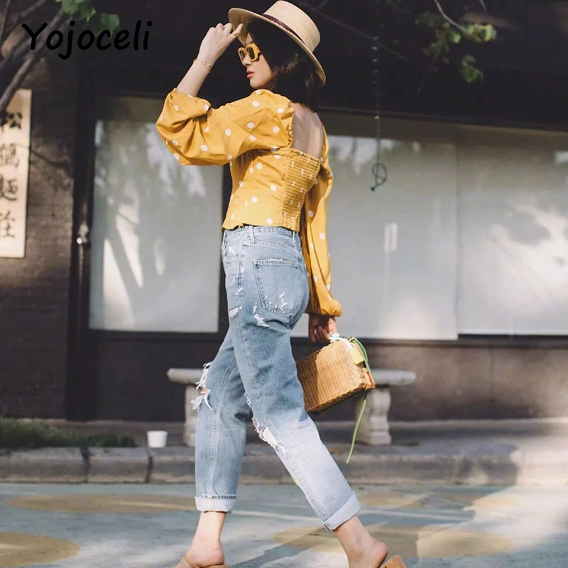 Yojocel chic романтическая квадратная Шея точка блузки рубашка Женская bodcion фонарь