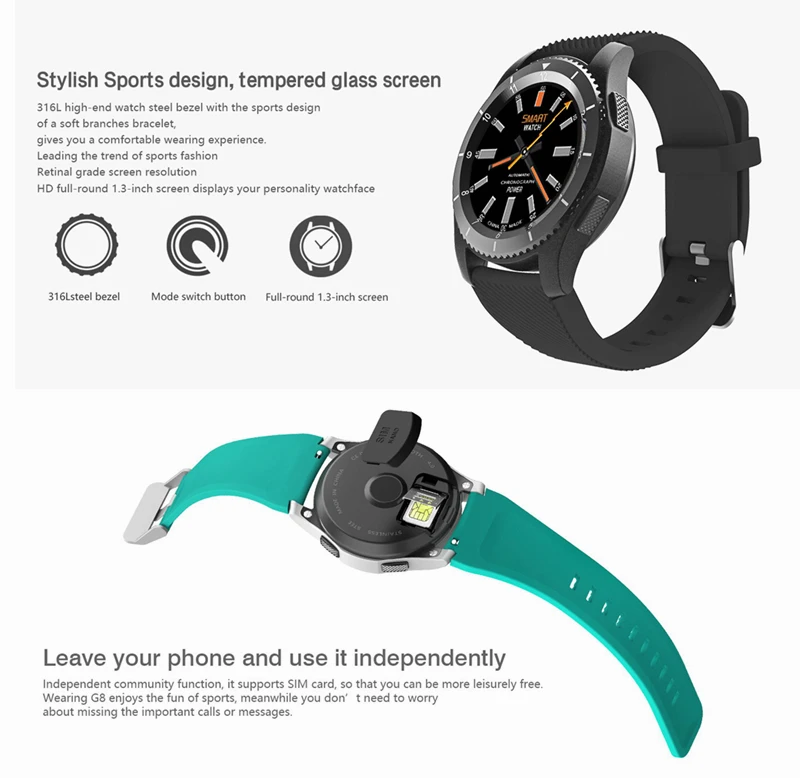 DT № 1 G8 MT2502 сим-карты телефон часы кровяное Давление Heart Rate Monitor наручные Смарт-часы с экраном сердцебиения, умные часы, браслет