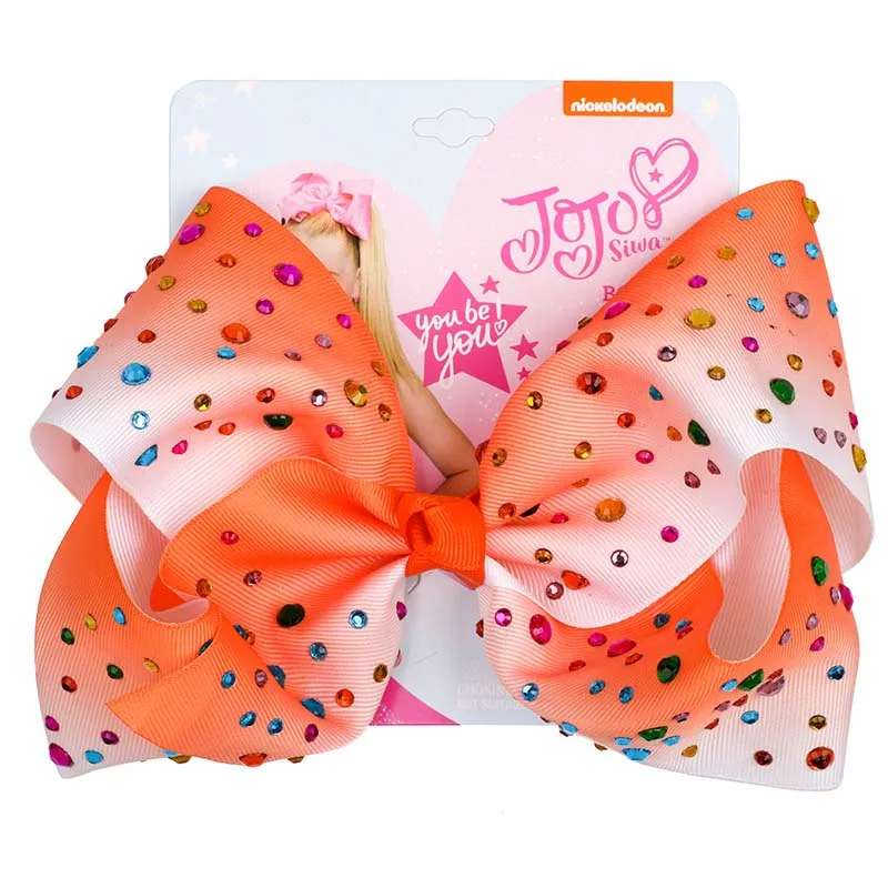 JOJO Siwa 8 дюймов большой бант для волос для маленьких девочек головной убор красочные радужные Горячие буровые банты праздничные вечерние аксессуары для волос заколка для волос - Цвет: 16