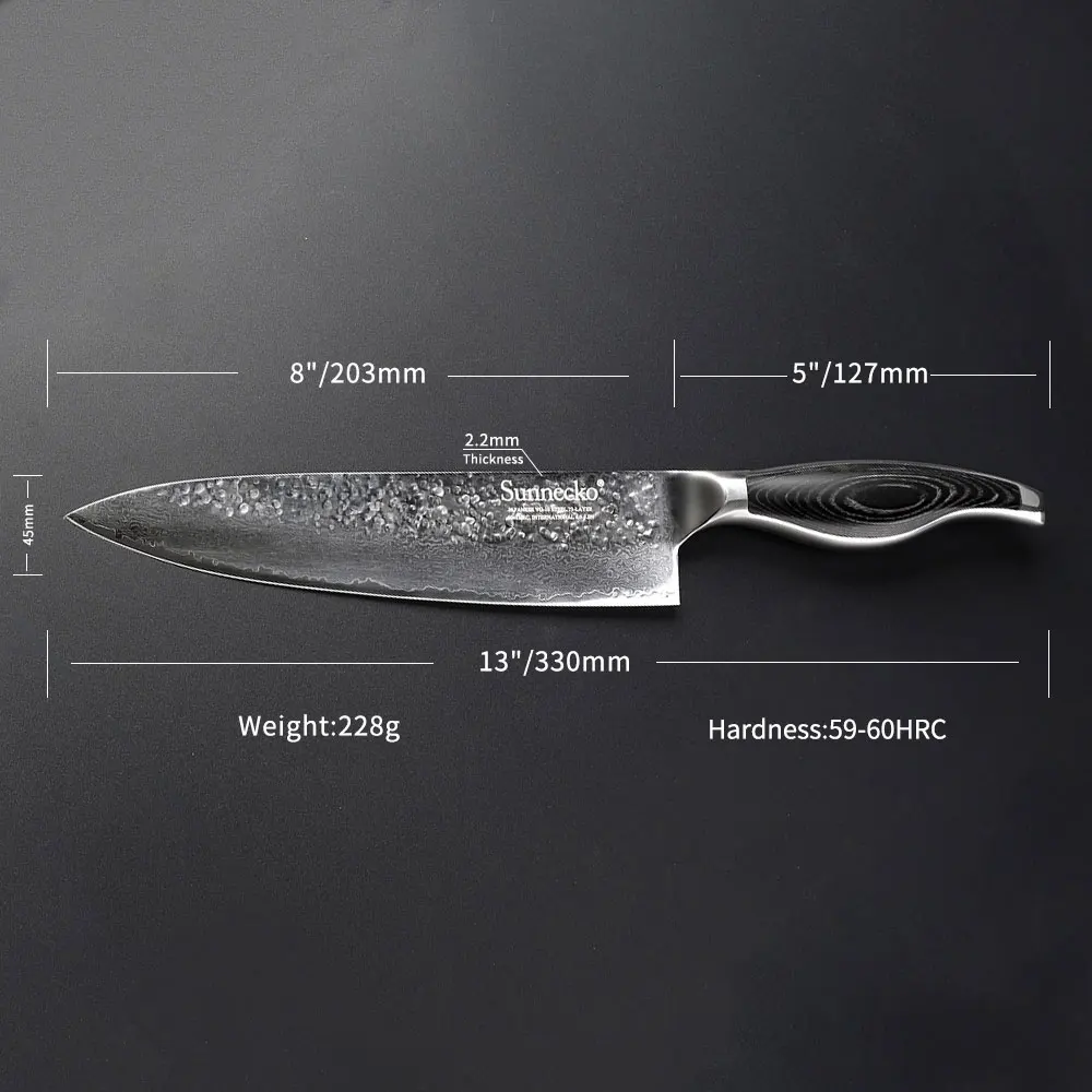 

SUNNECKO 8" inch Chef's Knife Damascus Steel Kitchen Knives Japanese VG10 Sharp Blade Pakka Wood Handle Slicing Cutter Meat