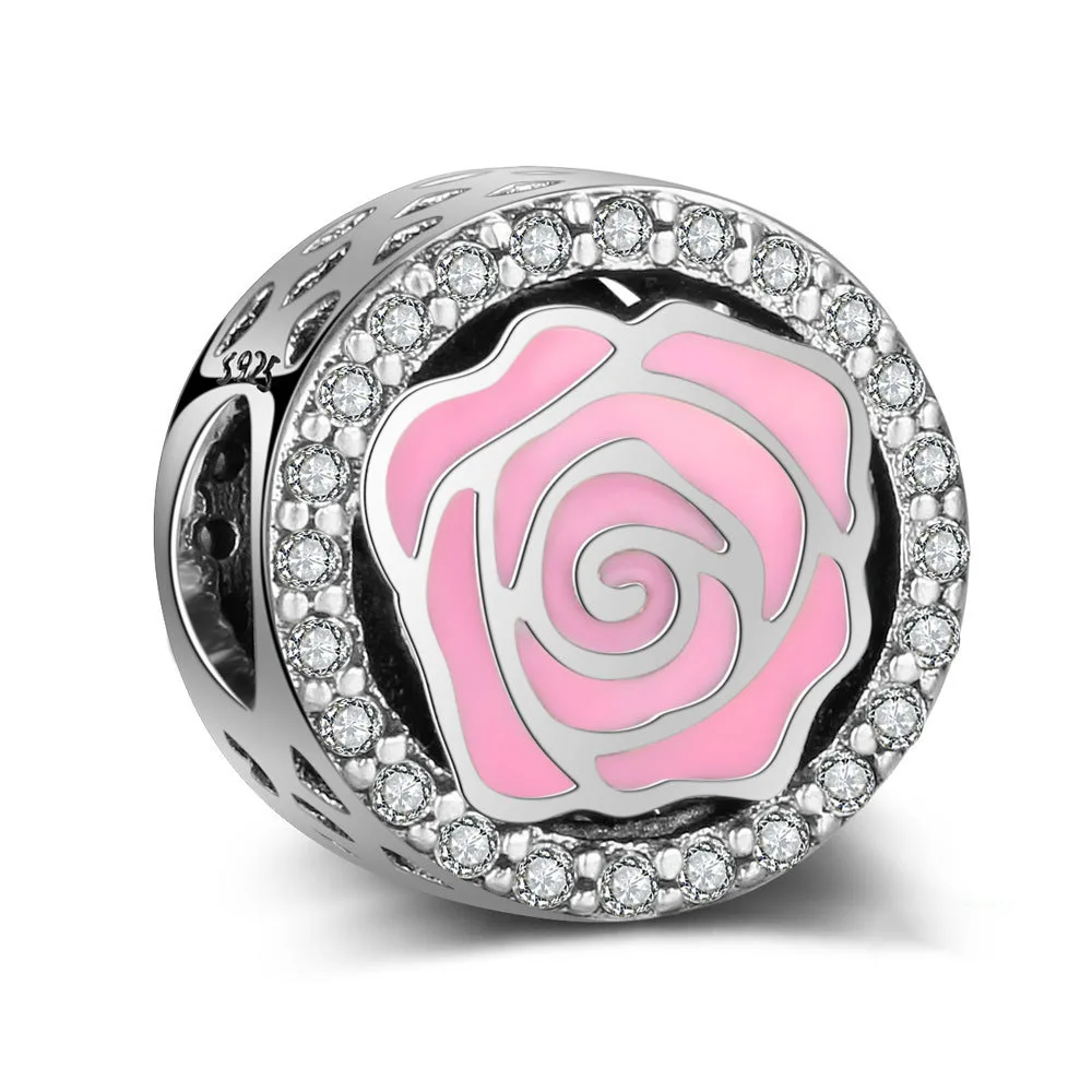 

Authentic 925 Sterling Silver Shine Pink Rose Crystal Glaze Round Beads For Original Pandora Charm Bracelets & Bangles Jewelry
