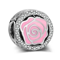 authentic 925 sterling silver shine pink rose crystal glaze round beads for original pandora charm bracelets bangles jewelry
