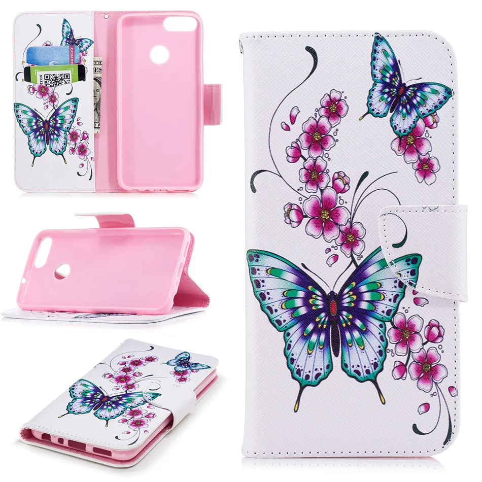 

For Huawei Enjoy 7s P30 P20 P10 P9 Lite Mini Y5 II Y6 Y7 Y9 2018 Cute Wallet Cover Painted Panda Bamboo Eagle Luxury Case P07Z